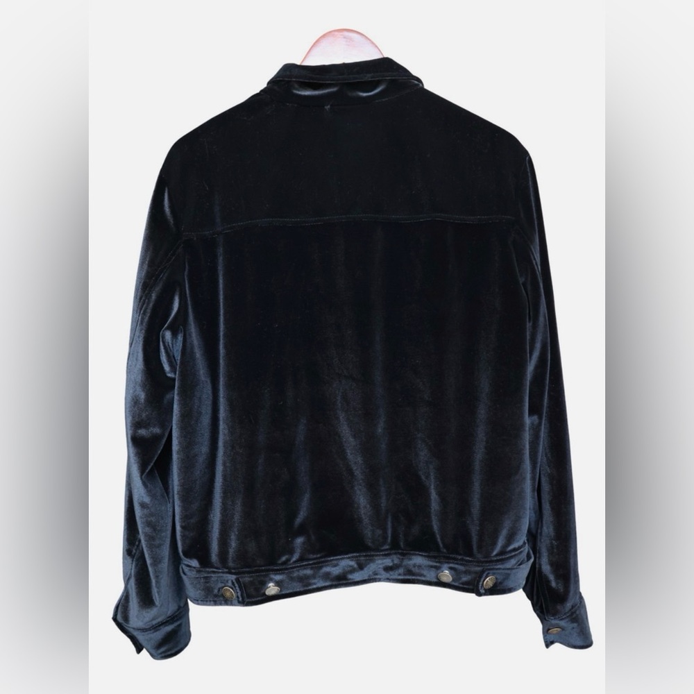 Chouyatou Velvet Trucker Jacket Boxy Cropped Stretch Velvet Snap Goth Size XL - Picture 11 of 11